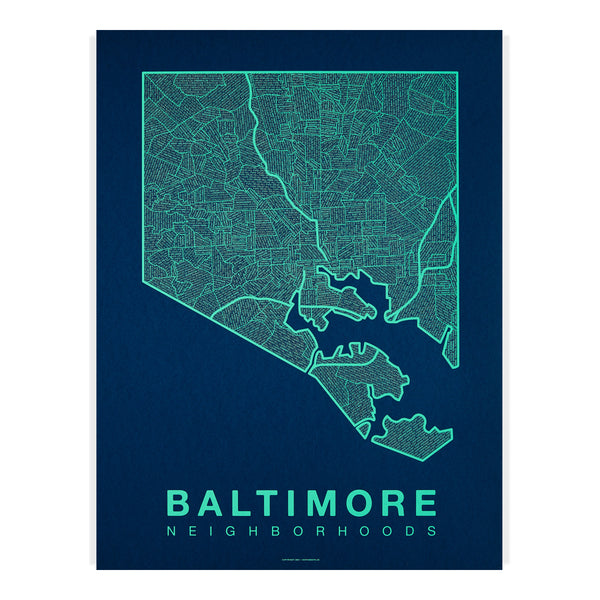 Baltimore Neighborhood Map Poster, Baltimore City Map Art Print