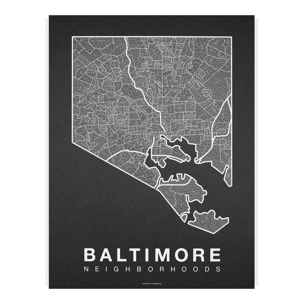 Baltimore Neighborhood Map Poster, Baltimore City Map Art Print