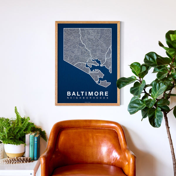 Baltimore Neighborhood Map Poster, Baltimore City Map Art Print