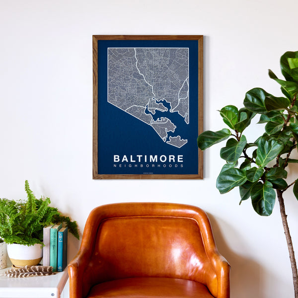 Baltimore Neighborhood Map Poster, Baltimore City Map Art Print