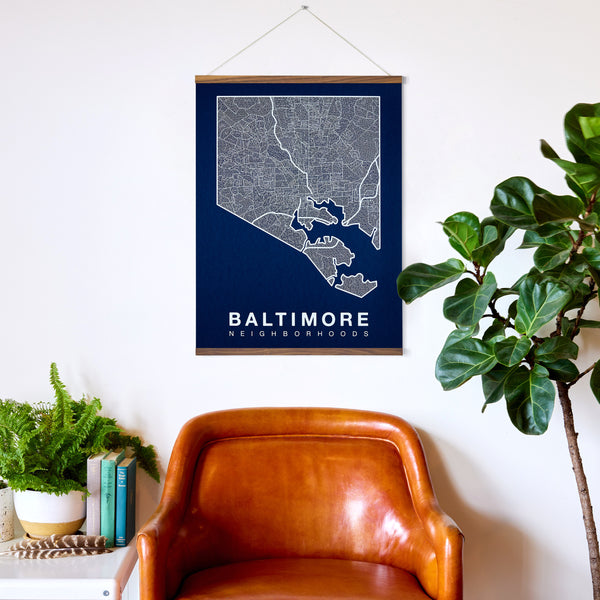Baltimore Neighborhood Map Poster, Baltimore City Map Art Print