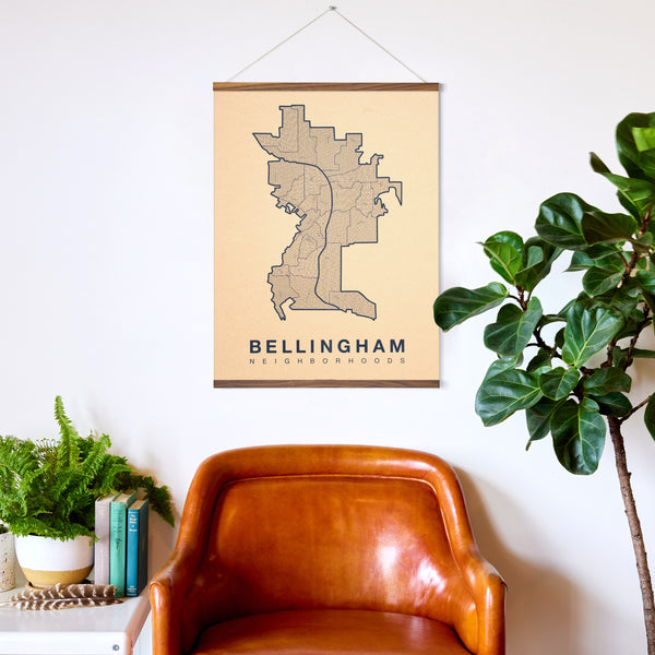 Bellingham Neighborhood Map Poster, Bellingham City Map Art Print