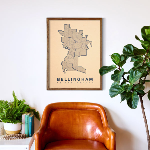 Bellingham Neighborhood Map Poster, Bellingham City Map Art Print