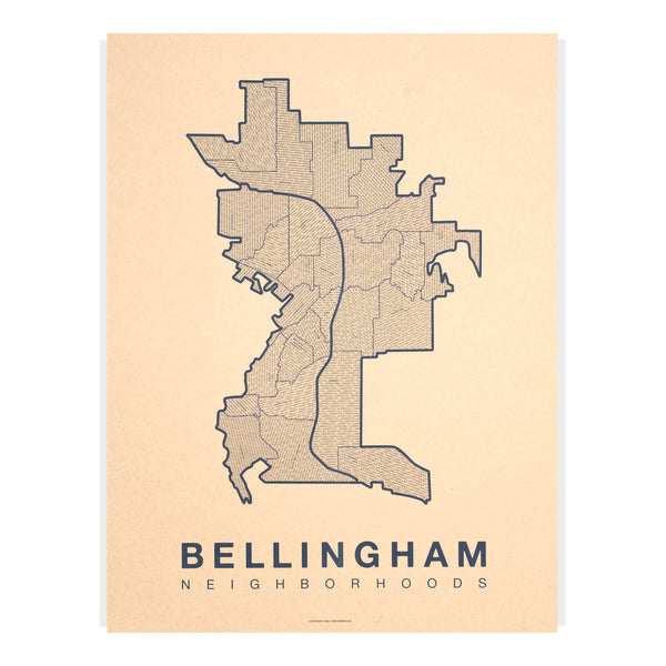 Bellingham Neighborhood Map Poster, Bellingham City Map Art Print