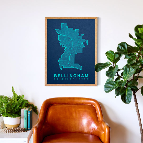 Bellingham Neighborhood Map Poster, Bellingham City Map Art Print