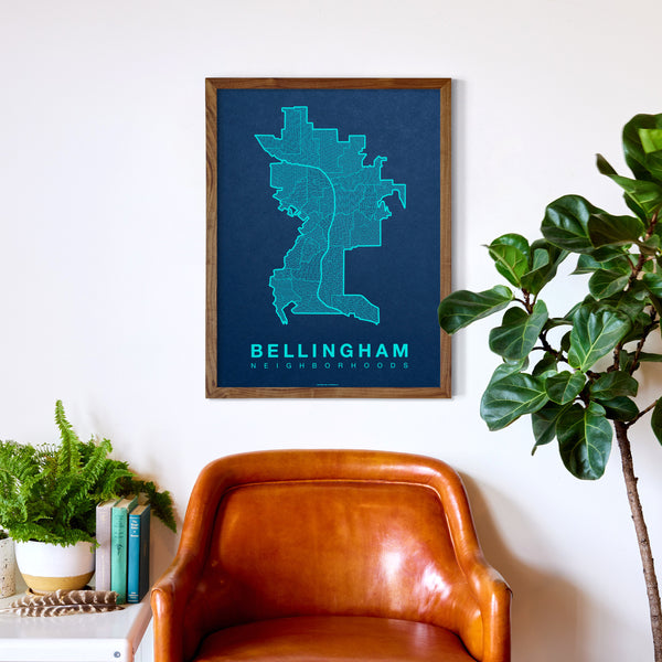 Bellingham Neighborhood Map Poster, Bellingham City Map Art Print