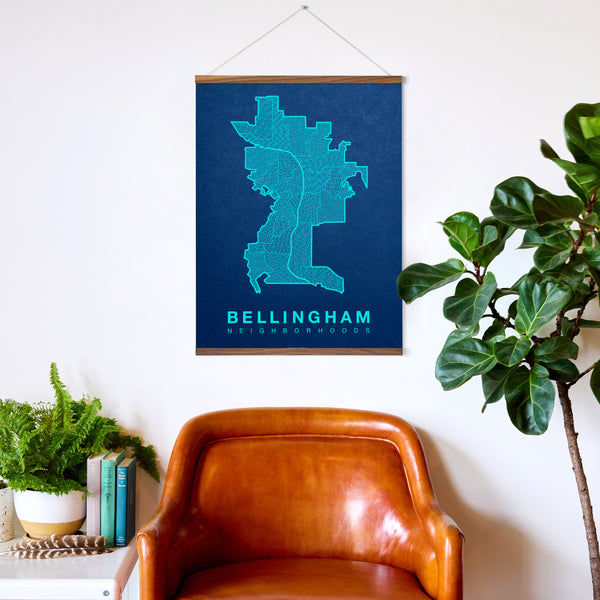 Bellingham Neighborhood Map Poster, Bellingham City Map Art Print