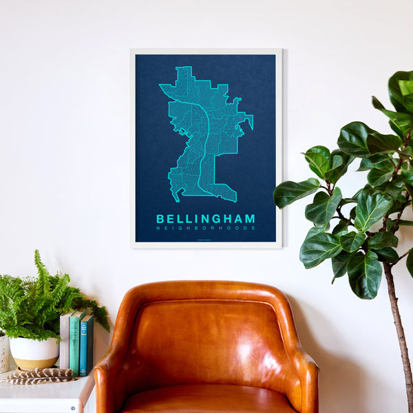 Bellingham Neighborhood Map Poster, Bellingham City Map Art Print