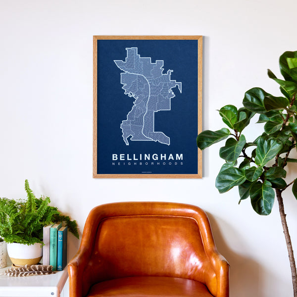Bellingham Neighborhood Map Poster, Bellingham City Map Art Print