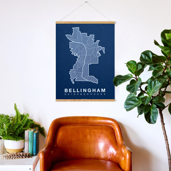 Bellingham Neighborhood Map Poster, Bellingham City Map Art Print