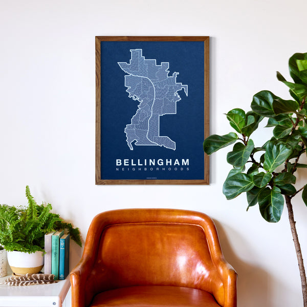 Bellingham Neighborhood Map Poster, Bellingham City Map Art Print