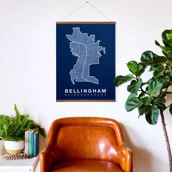 Bellingham Neighborhood Map Poster, Bellingham City Map Art Print