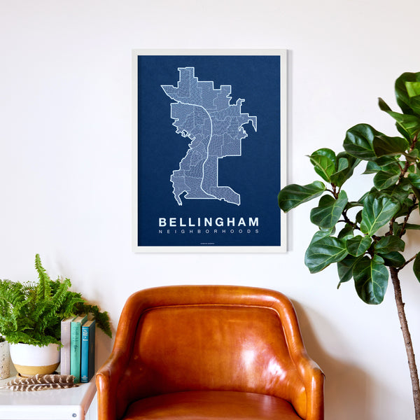 Bellingham Neighborhood Map Poster, Bellingham City Map Art Print