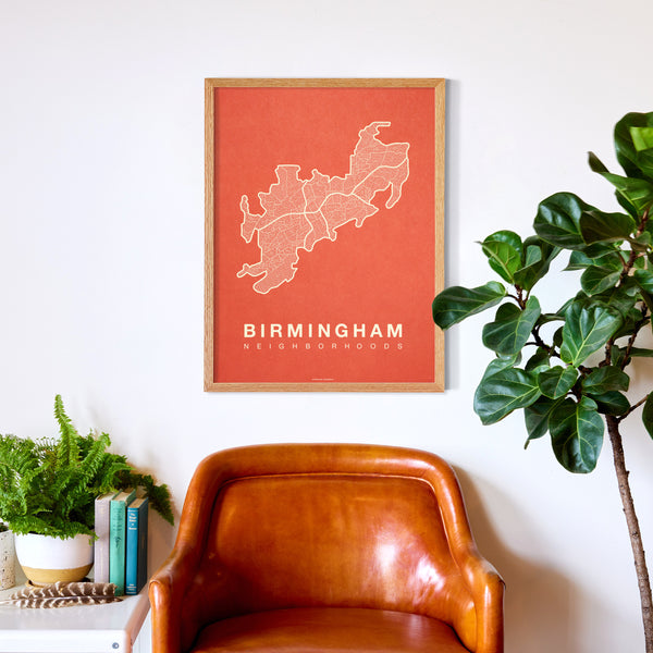 Birmingham Neighborhood Map Poster, Birmingham City Map Art Print