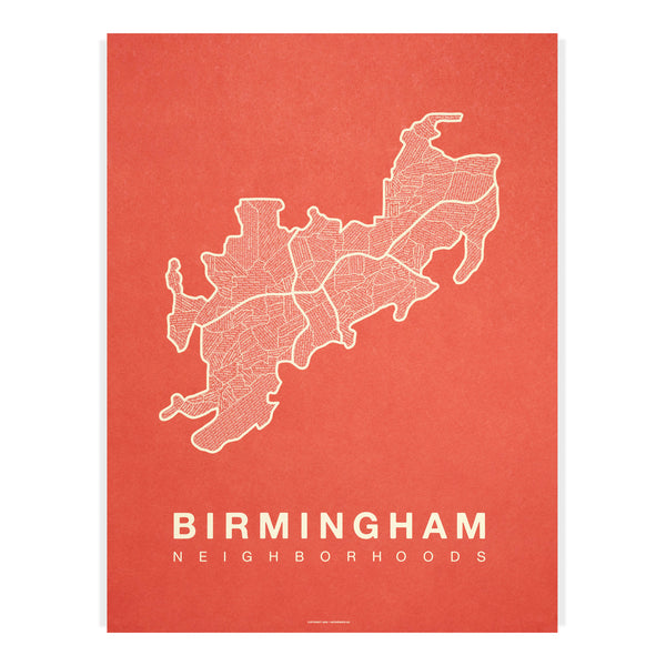 Birmingham Neighborhood Map Poster, Birmingham City Map Art Print
