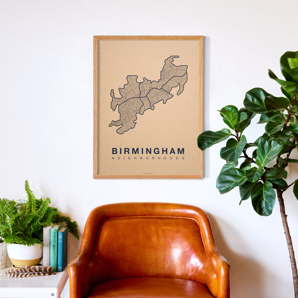 Birmingham Neighborhood Map Poster, Birmingham City Map Art Print