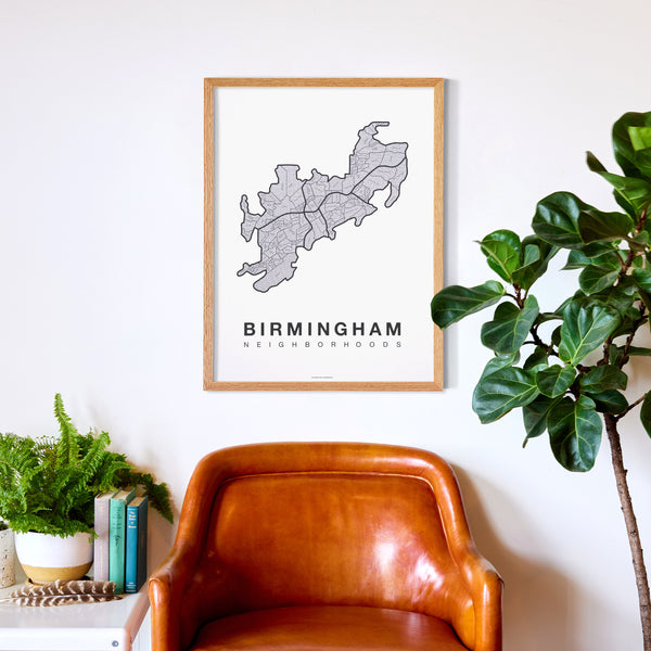Birmingham Neighborhood Map Poster, Birmingham City Map Art Print
