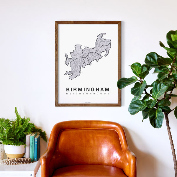 Birmingham Neighborhood Map Poster, Birmingham City Map Art Print