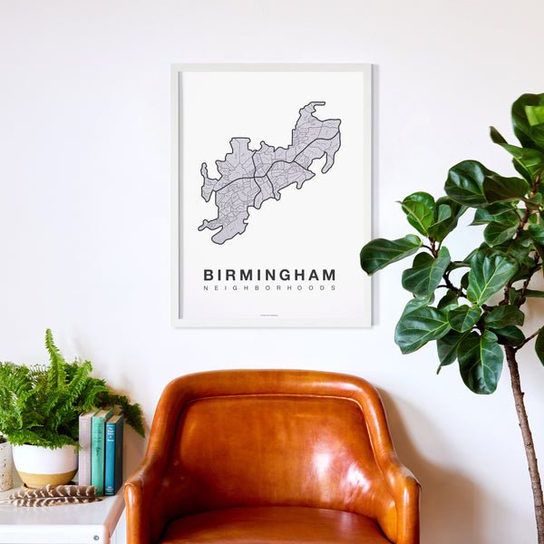 Birmingham Neighborhood Map Poster, Birmingham City Map Art Print