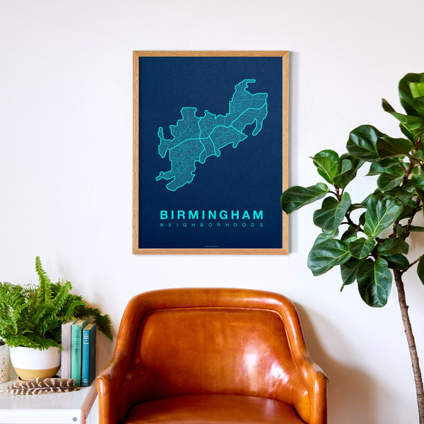 Birmingham Neighborhood Map Poster, Birmingham City Map Art Print