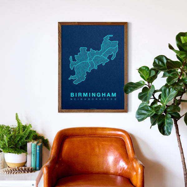 Birmingham Neighborhood Map Poster, Birmingham City Map Art Print