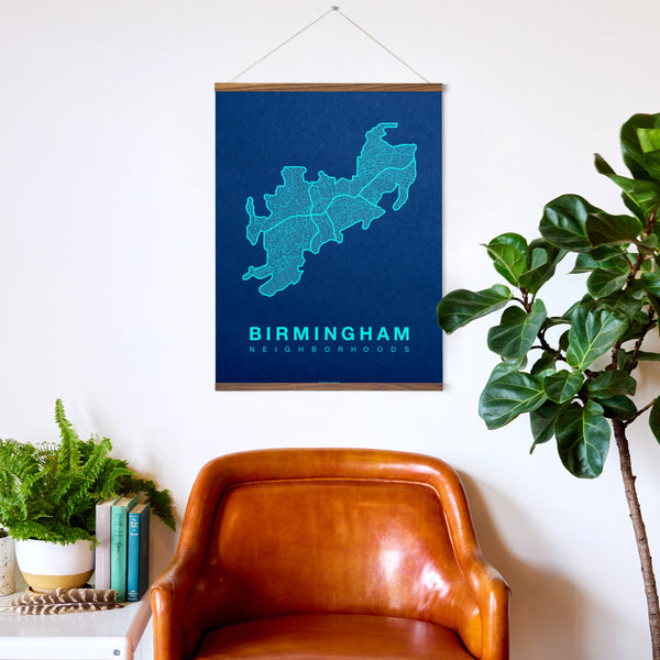Birmingham Neighborhood Map Poster, Birmingham City Map Art Print