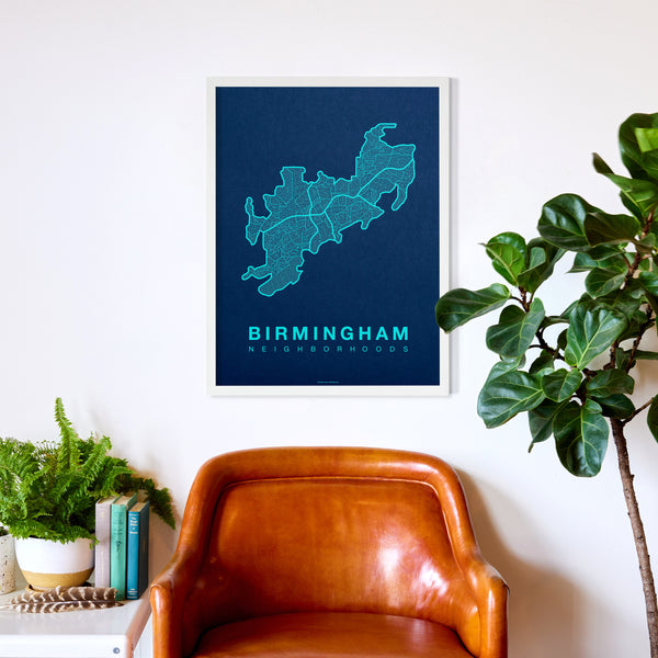 Birmingham Neighborhood Map Poster, Birmingham City Map Art Print
