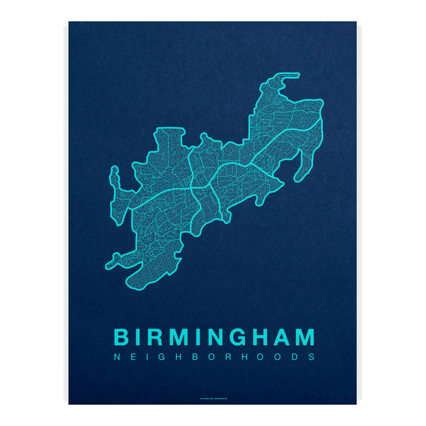 Birmingham Neighborhood Map Poster, Birmingham City Map Art Print