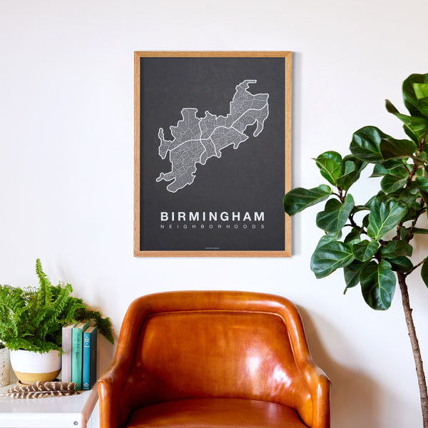Birmingham Neighborhood Map Poster, Birmingham City Map Art Print