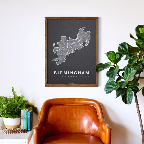 Birmingham Neighborhood Map Poster, Birmingham City Map Art Print
