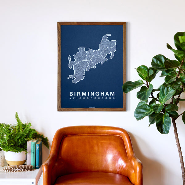 Birmingham Neighborhood Map Poster, Birmingham City Map Art Print