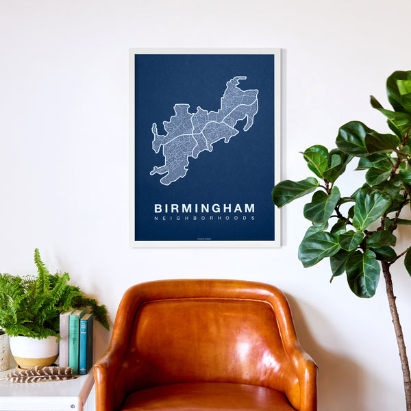 Birmingham Neighborhood Map Poster, Birmingham City Map Art Print