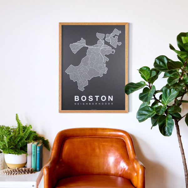 Boston Neighborhood Map Poster, Boston City Map Art Print