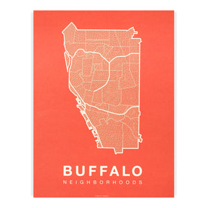 Buffalo Neighborhood Map Poster, Buffalo City Map Art Print