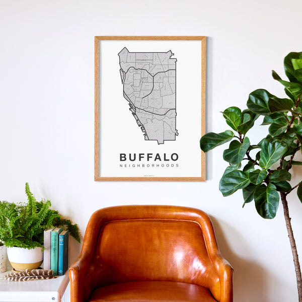 Buffalo Neighborhood Map Poster, Buffalo City Map Art Print