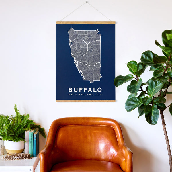 Buffalo Neighborhood Map Poster, Buffalo City Map Art Print