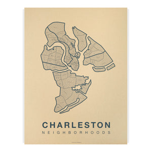 Charleston Neighborhood Map Poster, Charleston City Map Art Print