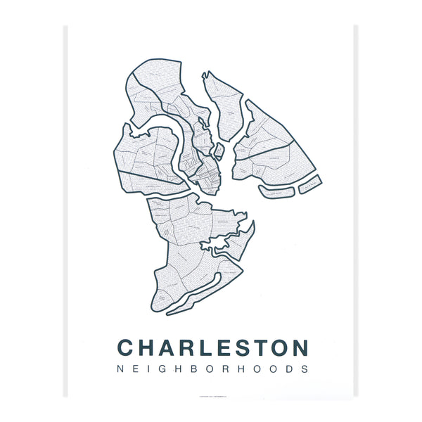 Charleston Neighborhood Map Poster, Charleston City Map Art Print