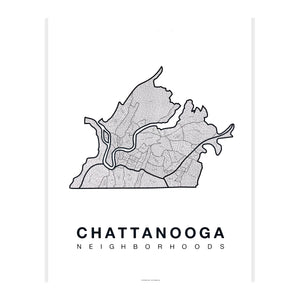 Chattanooga Neighborhood Map Poster, Chattanooga City Map Art Print