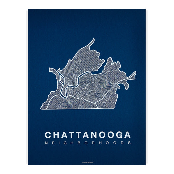 Chattanooga Neighborhood Map Poster, Chattanooga City Map Art Print