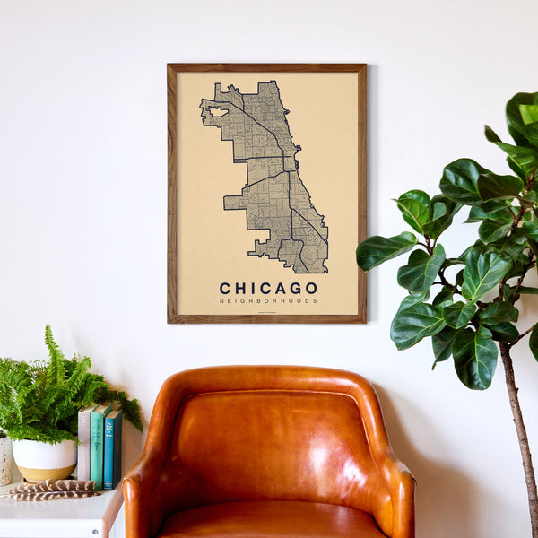 Chicago Neighborhood Map Poster, Chicago City Map Art Print