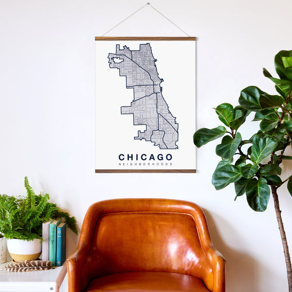 Chicago Neighborhood Map Poster, Chicago City Map Art Print