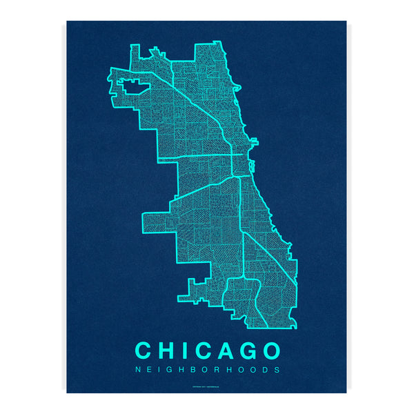 Chicago Neighborhood Map Poster, Chicago City Map Art Print