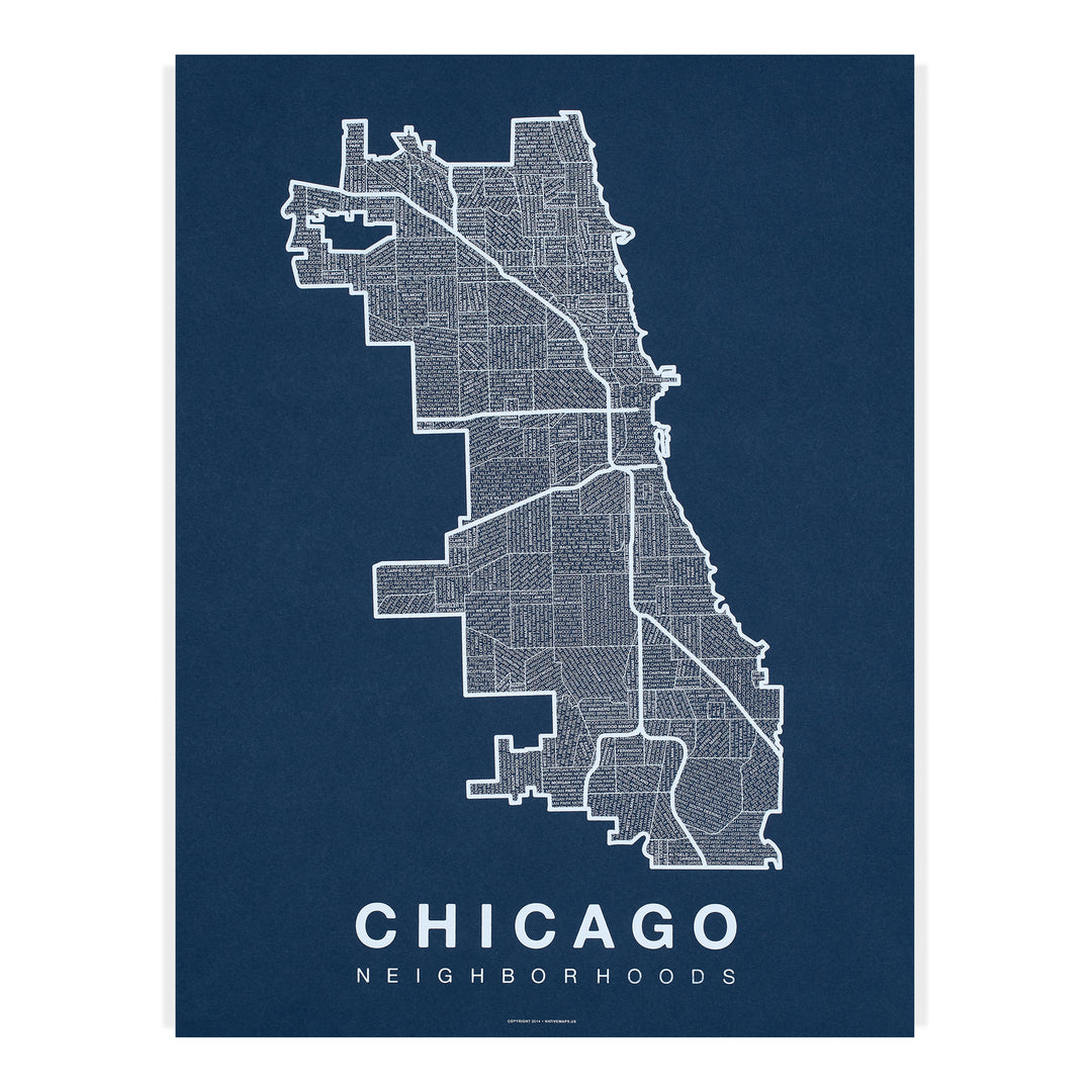 Chicago Map Print Poster | Chicago Neighborhood Map Native