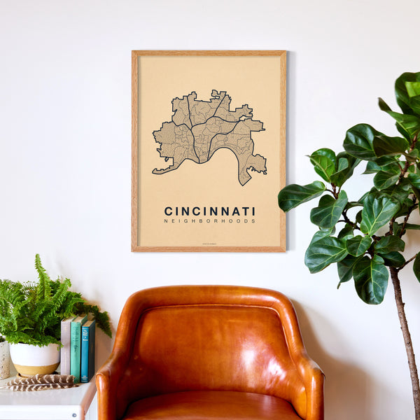 Cincinnati Neighborhood Map Poster, Cincinnati City Map Art Print