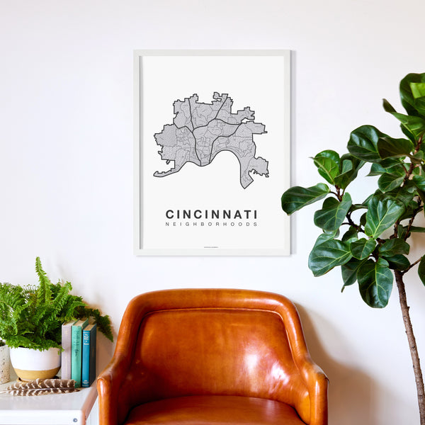 Cincinnati Neighborhood Map Poster, Cincinnati City Map Art Print