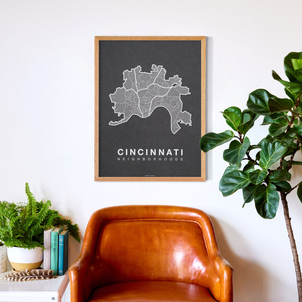 Cincinnati Neighborhood Map Poster, Cincinnati City Map Art Print