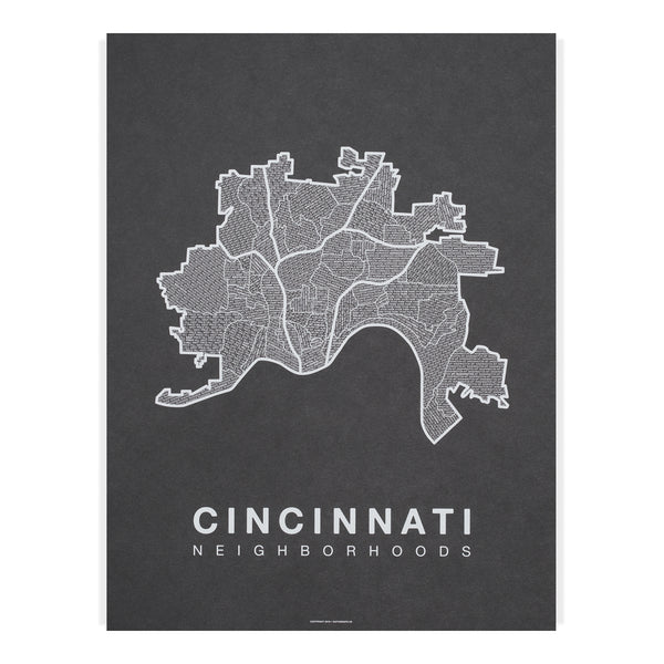Cincinnati Neighborhood Map Poster, Cincinnati City Map Art Print