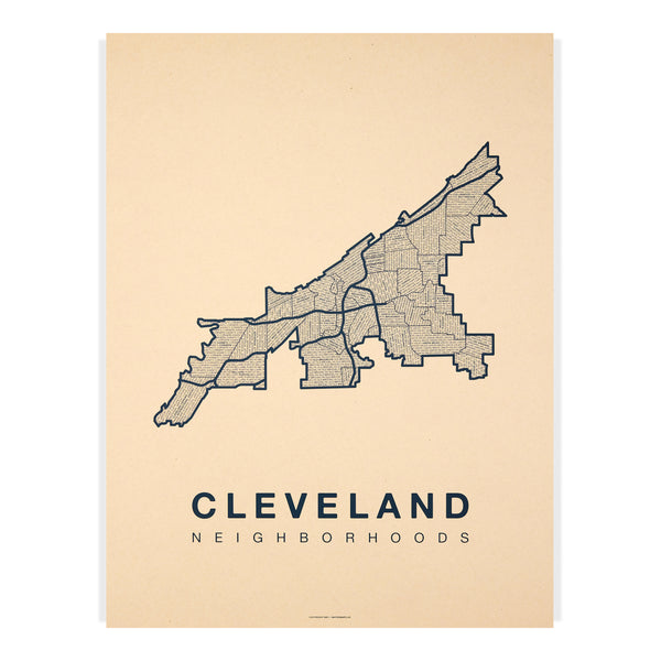 Cleveland Neighborhood Map Poster, Cleveland City Map Art Print