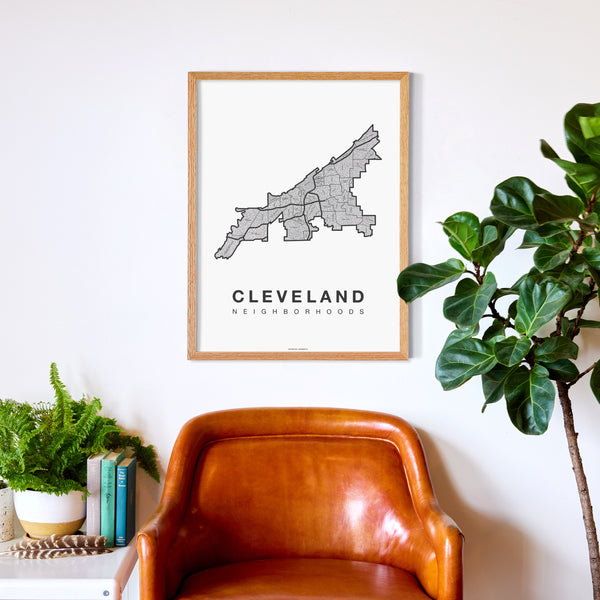 Cleveland Neighborhood Map Poster, Cleveland City Map Art Print